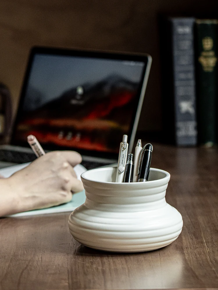 Stylish Ceramic Kitchen Storage Canister with Threaded Design for Chopsticks Forks Spoons