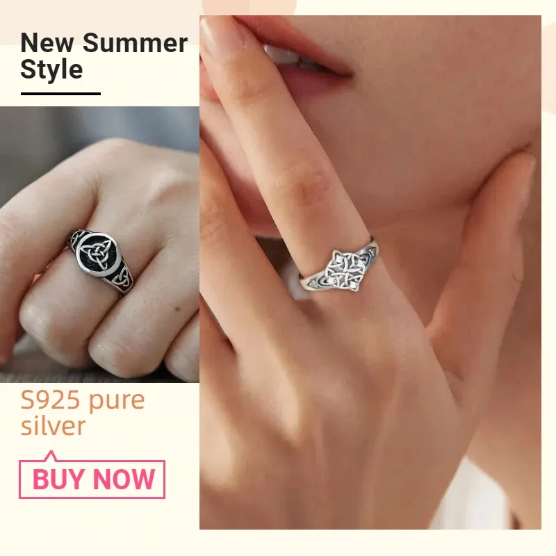 

Retro Thai Silver Celtic Triple Knot Heirloom Ring - Witch Celtic Amulet Set with Diamonds on the Ring