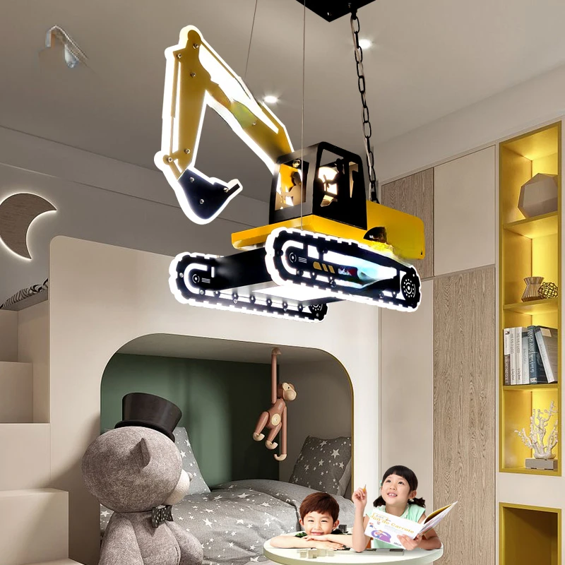 Excavator Chandelier Boy's Room Bedroom Light Industrial Style Cartoon Car Children's Theme Decorative Lamps