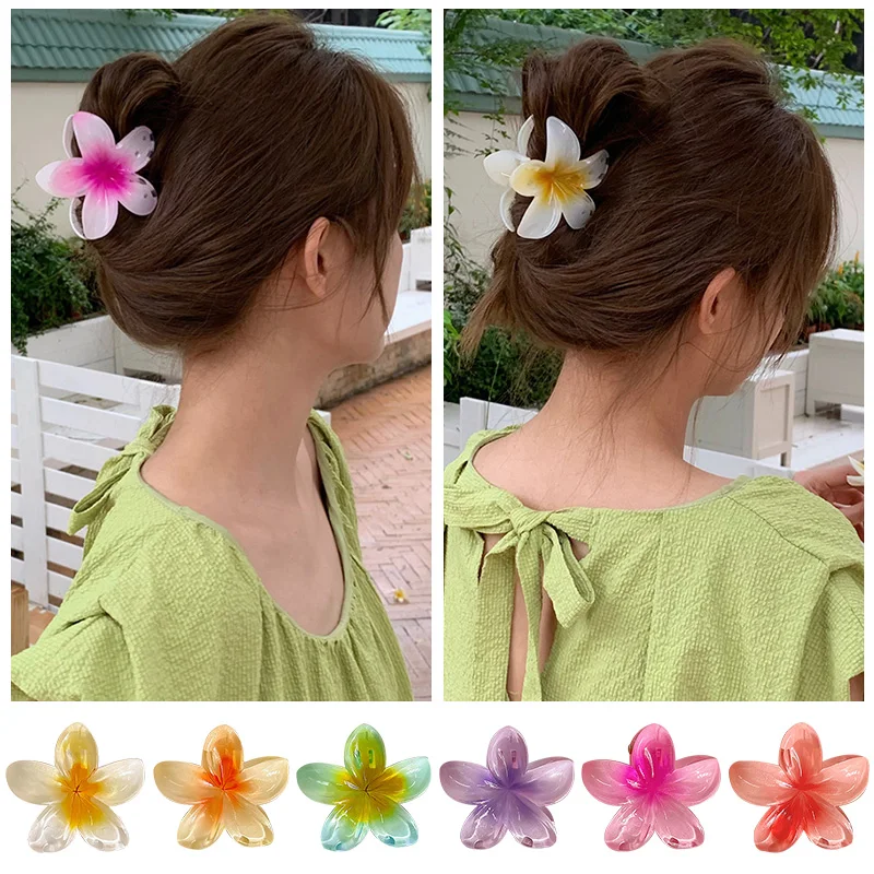 Zoete Bloem Haarklauw Clips Plumeria Bloem Haarspelden Zomer Romantische Haarklem Hawaiiaanse Stijl Haai Clips Hoofddeksels