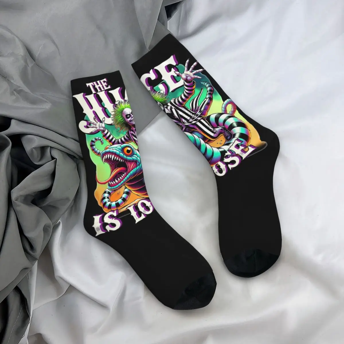 B-Beetlejuice 2 Horror Movie Socks Flexible The Juice is Loose Graphic Middle Tube Socks Super Soft for Mens Birthday Gifts Idea