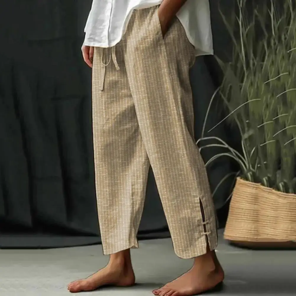 

S-5XL Size Summer Loose Cotton And Linen Female Cropped Pants High Waist Korean Solid Casual Flax Wide Leg Pants Trousers