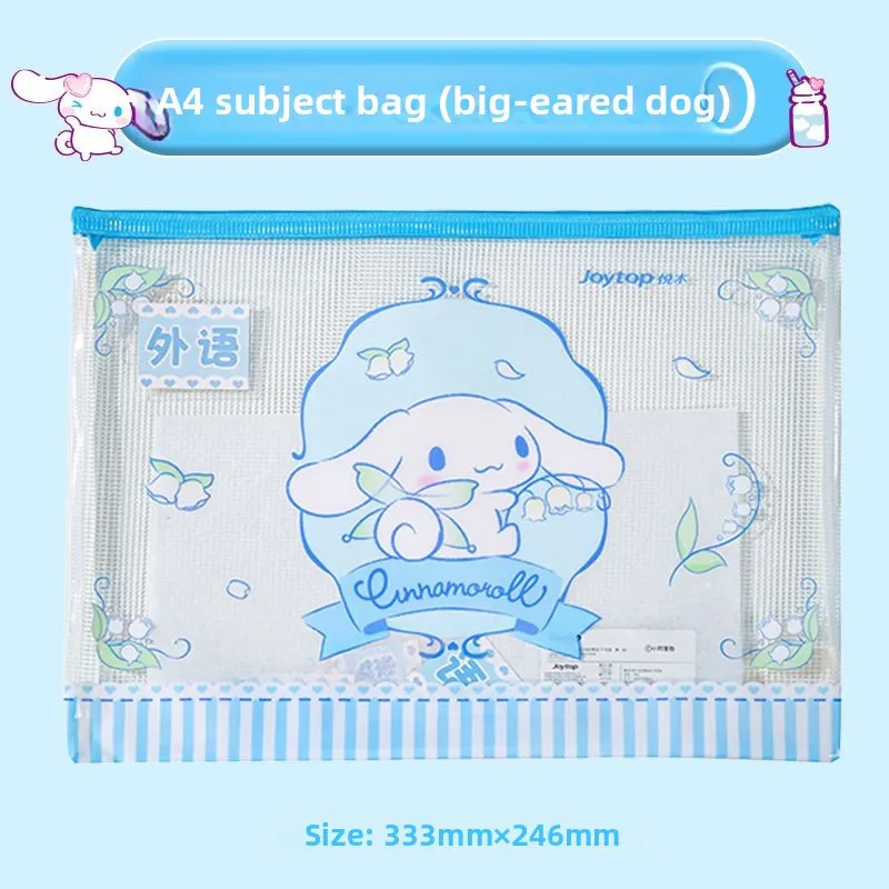 Kuromi A4 Zipper File Bag Mesh Document Pouch Transparent Subject Organizer for Exam Papers School Supplies Storage Sanrio Cute view 4