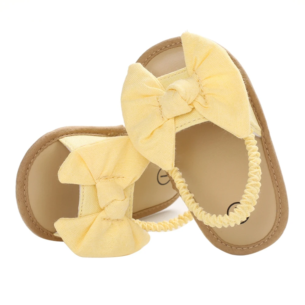 Sandálias de Bowknot para bebês, sola macia casual, sapatos de princesa, patchwork sem deslizamento, sandálias ao ar livre, calçados, 0-18m