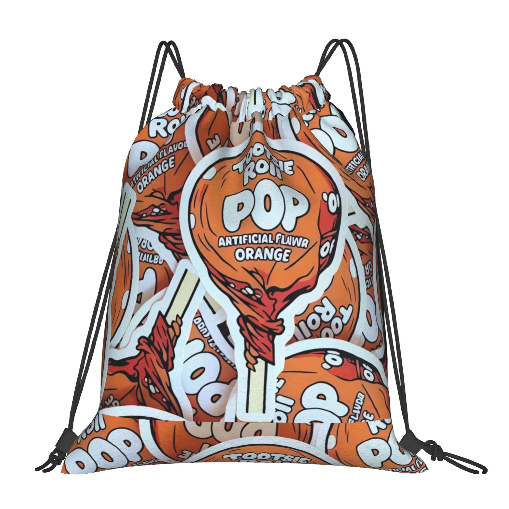 tTootsie Pops Roll Pop Orange Flavor Sticker Collage Portable Hiking Riding Gym Drawstring Storage Sporty Backpacks