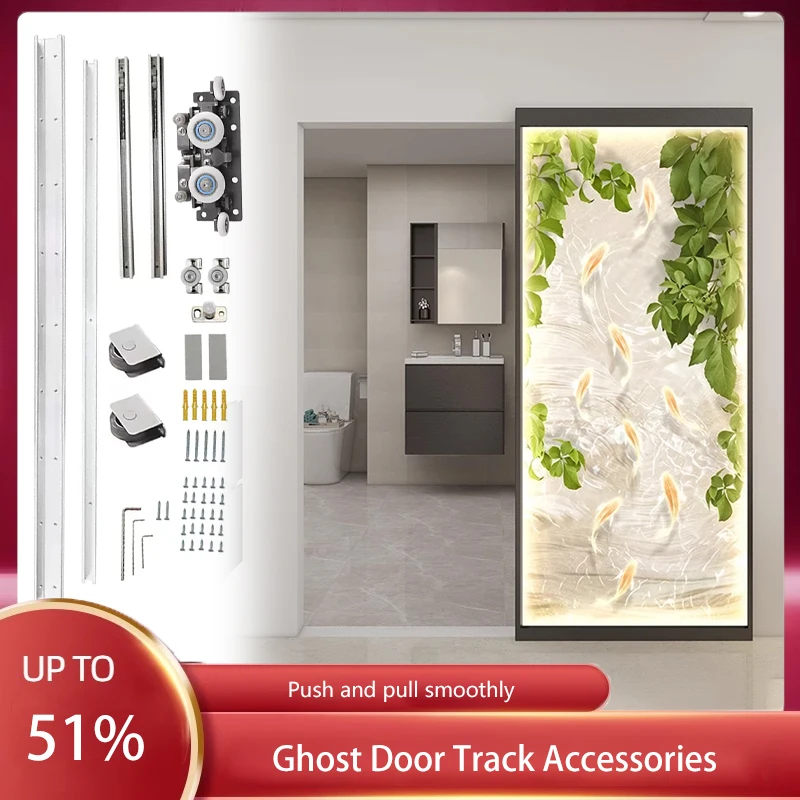 Invisible Hidden Trackless Ghost Door Sliding Track Kitchen Bedroom Bathroom Sliding Door Wooden Aluminum Frame Door Hardware