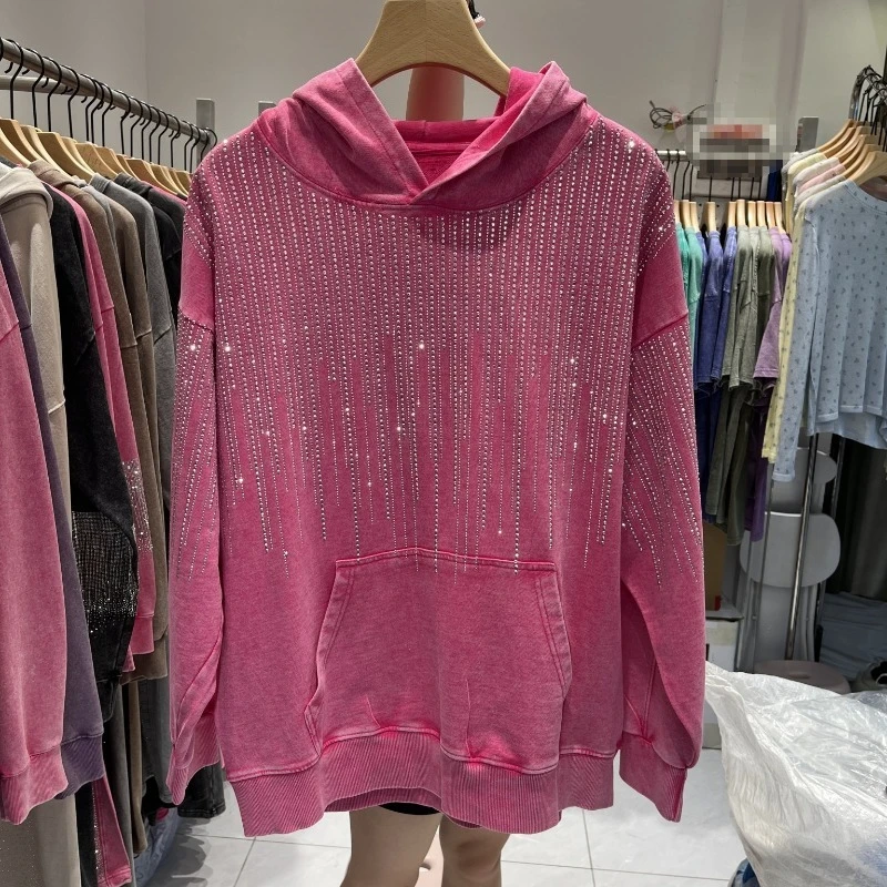2025 Early Autumn New Fashionable Hooded Sweatshirts For Women's Heavy Rhinestone Design Trendy Brand Cool Long-sleeves Hoodies