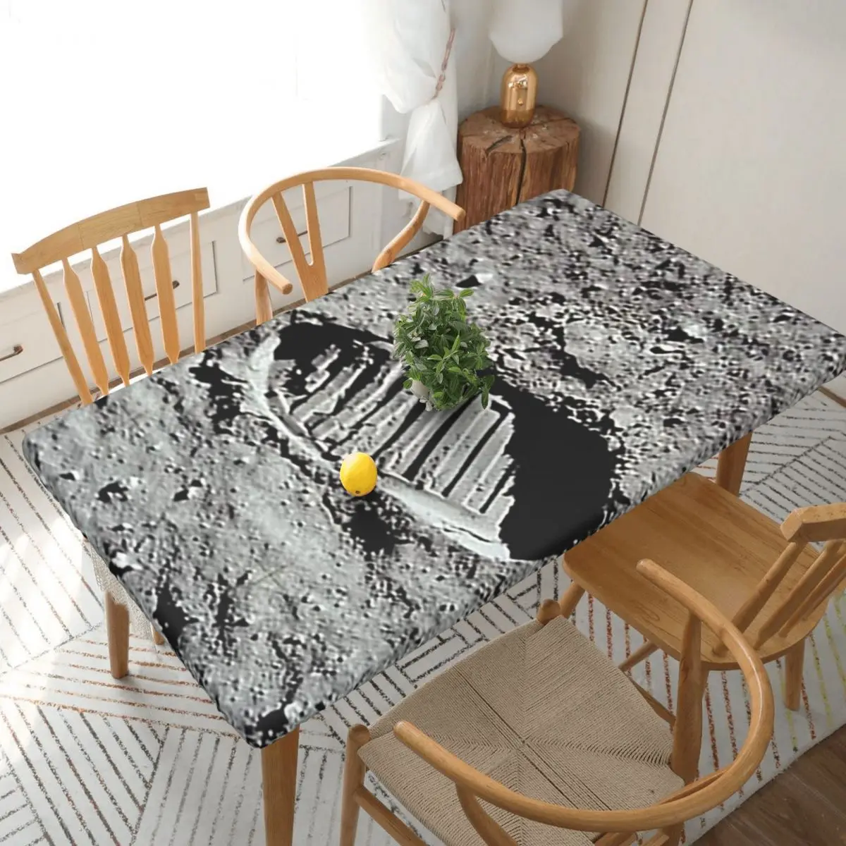 Footprint On The Moon By Buzz Aldrin Apollo Custom Rectangular Tablecloth Waterproof Table Cover for Dining Events Table Cloth
