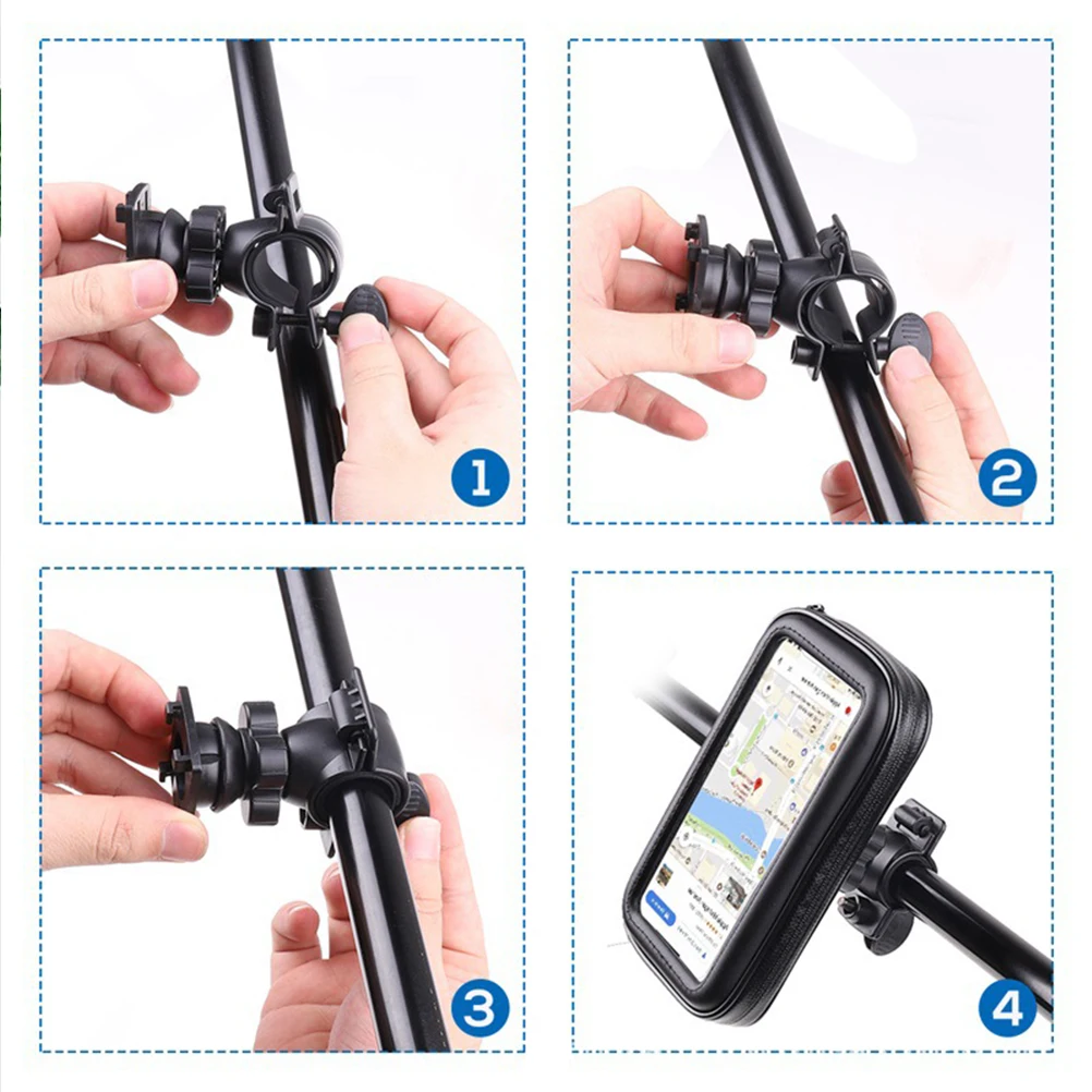 1pc Bike Phone Mount Holder Waterproof For 6.3 Inch Black Rotatable Base Bicycle Phone Bag Handbar Mount Mobile Holder Cycling