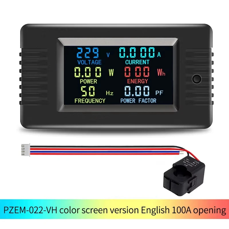 RISE-Peacefair PZEM-022-VH Jednofazowy miernik woltomierza AC Kolorowy ekran Częstotliwość współczynnika mocy Watomierz Miernik mocy 100A z op