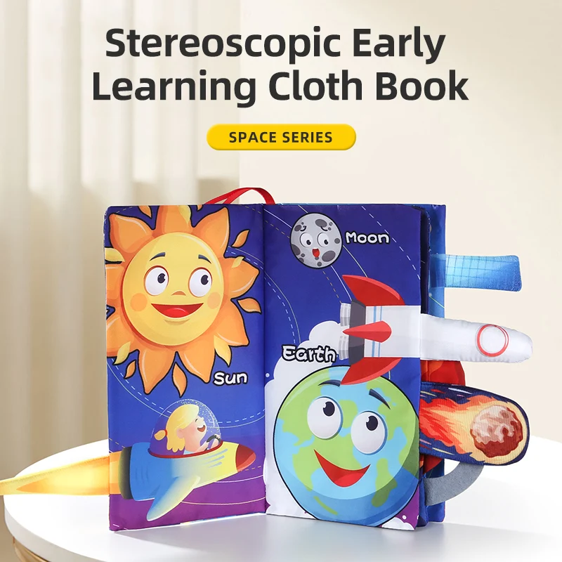 Libro de tela de educación temprana para bebé, rompecabezas de juguete de 4 páginas, serie de exploración espacial, interacción entre padres e hijos, regalo de cumpleaños