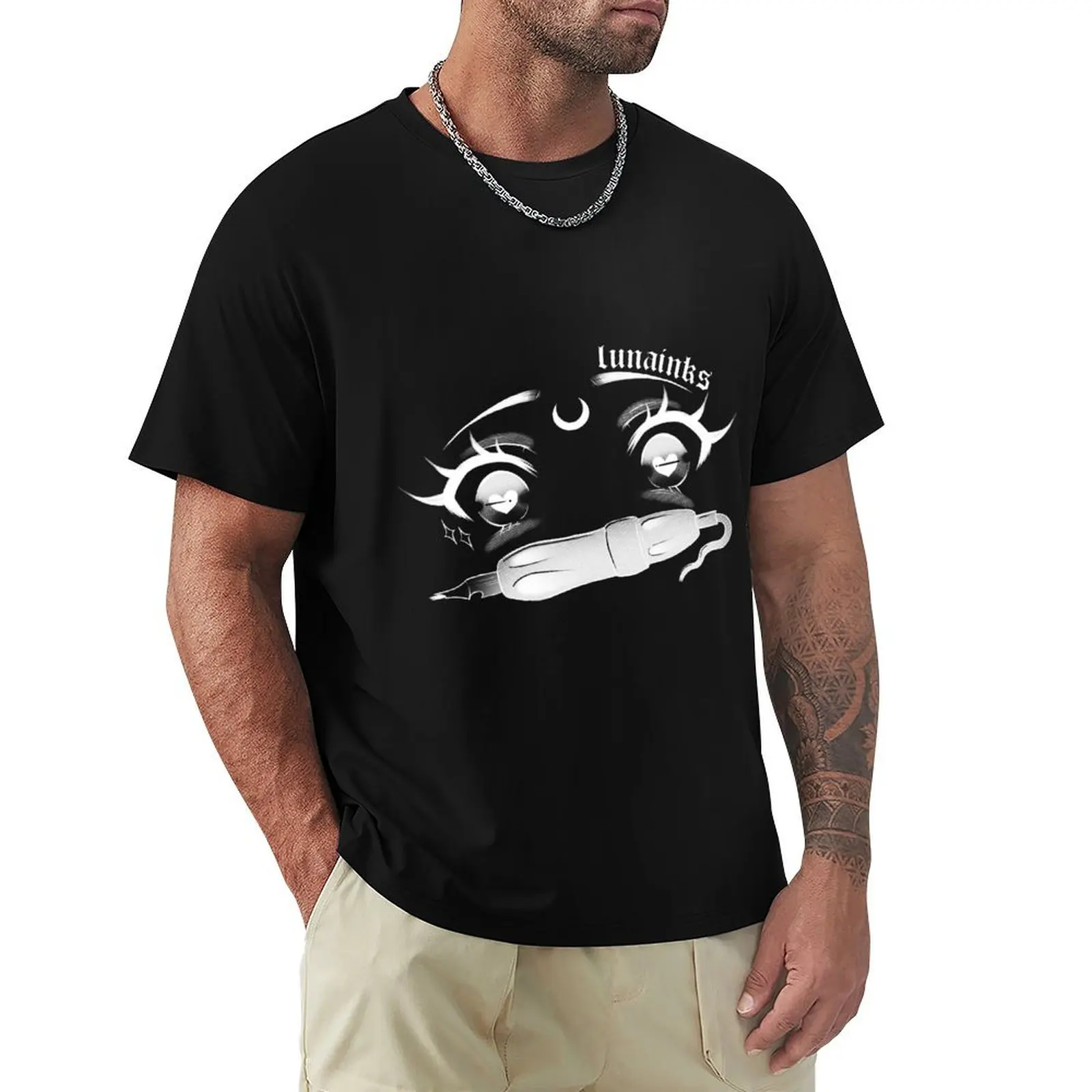 

Luna Inks White on Black T-Shirt tees funny shirt cotton custom t-shirts mens t shirt