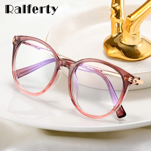 Imagen 2 del producto Ralferty TR90 montura de gafas redondas para mujer, marca de diseñador, gafas grandes de moda antiazules, sin dioptrías, monturas para miopía, gafas 2025