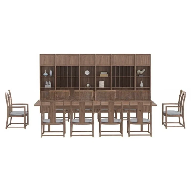 

Modern desk high-end solid wood conf erence tabl e and ch air offic e bus iness rece ption multi-per son de sk