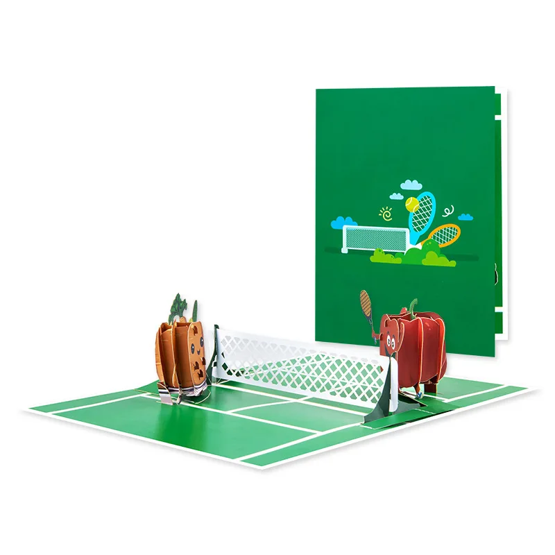 

pop-up style creative greeting card handmade paper sculpture sports series cartoon cute tennis card Holiday general gift