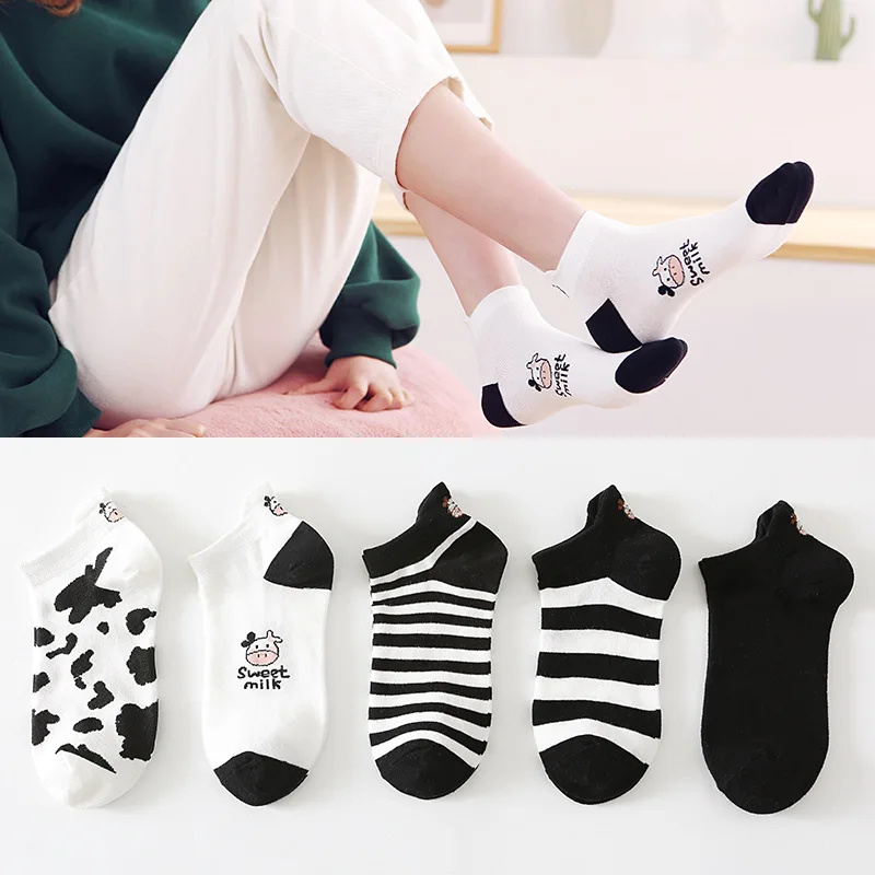 

Носки 50/40/30/20/10/5, женские весенне-летние носки в коровью полоску, серия японских студентов, хлопковые тонкие носки для девочек-подростков