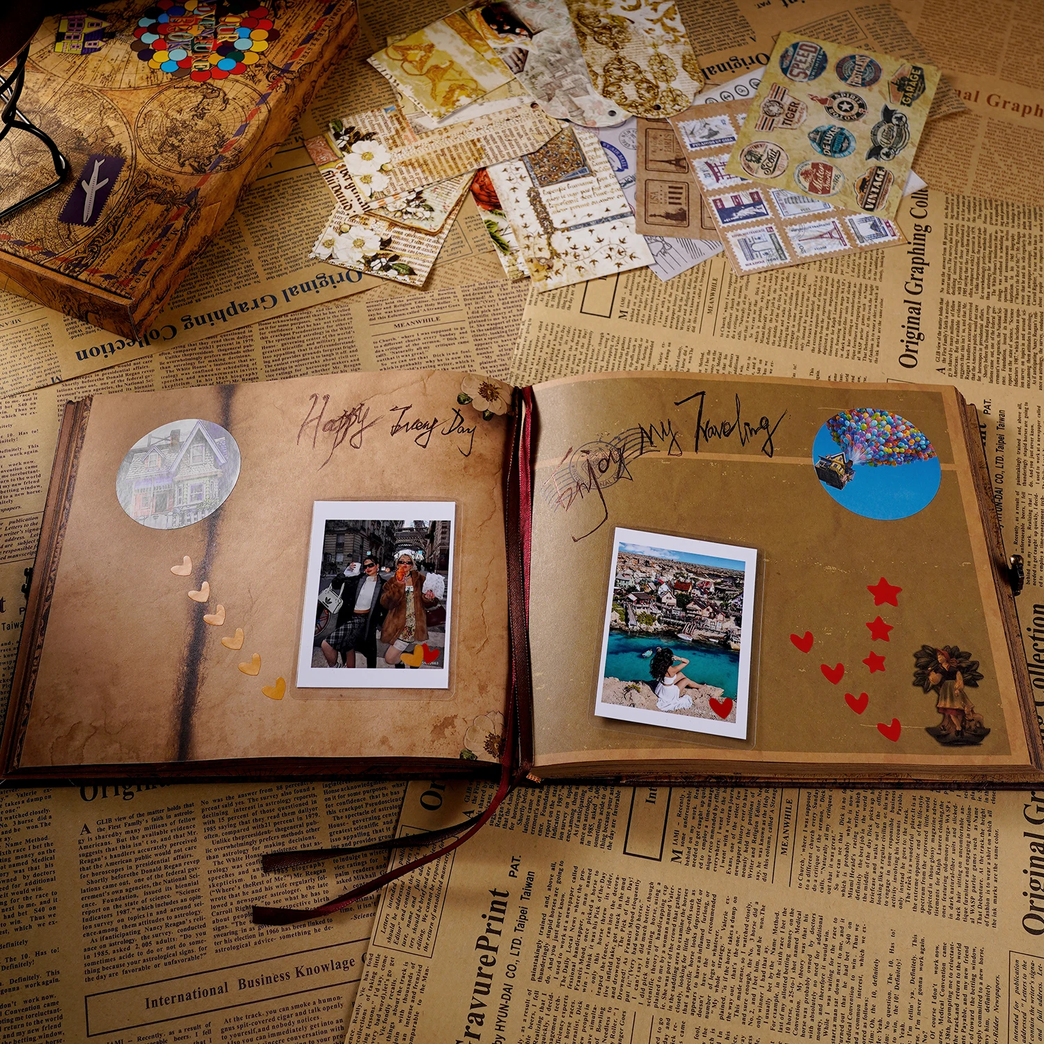 Our Adventure Journal 146page Vintage Leather DIY Scrapbook Album Balloon Text Theme for Anniversary Wedding Mother's Day Gifts image 5