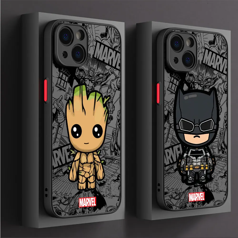 Case for iPhone 12 Mini 15 Pro 7 6S XR 14 Pro Max SE 13 8 Plus 11 Pro XS X Cute Marvel Black Panther Spiderman Matte Cover