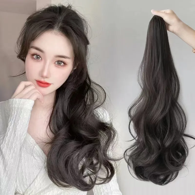 Women's High Simulation Grip Style Ponytail Big Wave Natural Invisible Binding Style Long Curly Hair Fake Ponytail Wig Headdress