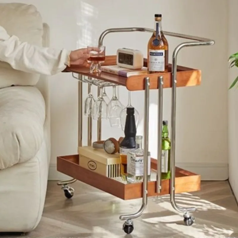 Vintage Nordic Small Trolley Wheel Movable Kitchen Living Room Luxury Wooden Pallet Sundries Storage Trolleys Home Decoration