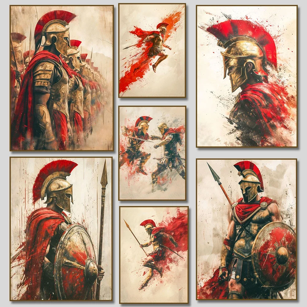 Ancient Roman Soldier  Spartan Warriors Portrait Posters  Norse Mythology Canvas Prints Wall Art Pictures for Home Decor