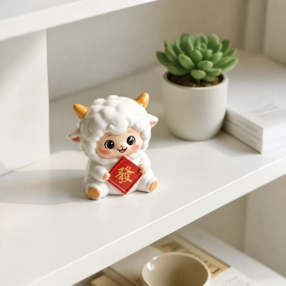Unisex Resin Year of The Goat Ornament Cute Design Cartoon Zodiac Figurines Adorable Style Lucky Theme Mascot Ornament Gift