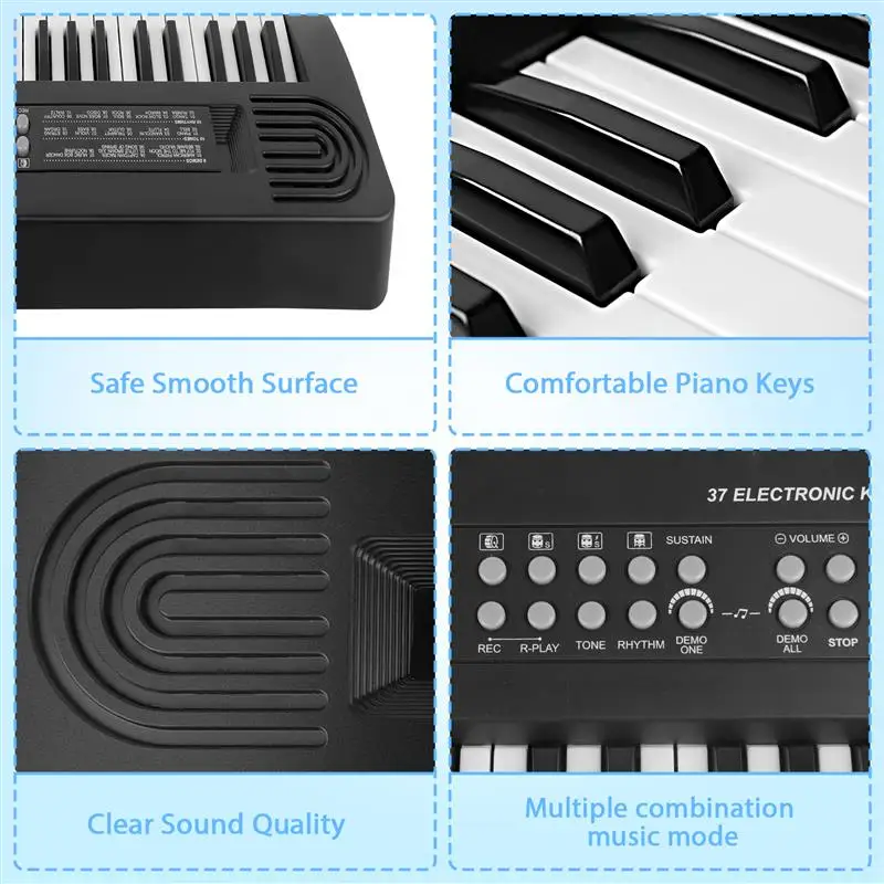 Teclado Digital de 37 teclas para niños y niñas, Piano Electrónico LED con batería, instrumento Musical, juguete educativo, regalos