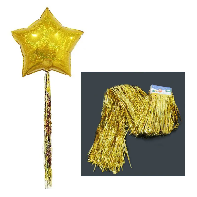 1M Gold Tassel Tail for Balloons Glitter Shimmer Foil Curtain Tassels for Balloon Accessory Birthday Party Wedding Decoration