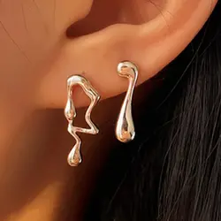 Asymmetric Twist Metal Drop Earrings for Women European Simple Irregular Geometry Retro Statement Dangle Earrings Trendy Jewelry