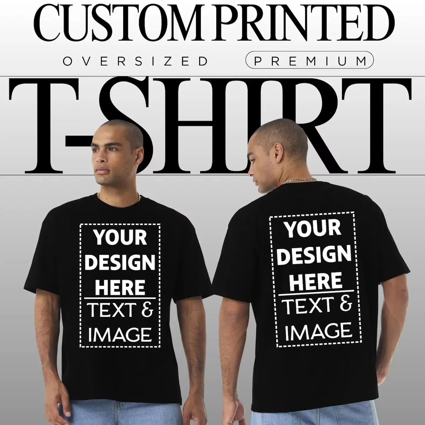 

Custom Your Design Here Text Image T-shirt Men's Fashion Cotton Crewneck Loose T-Shirt Personalized Unisex Hip Hop Streetwear