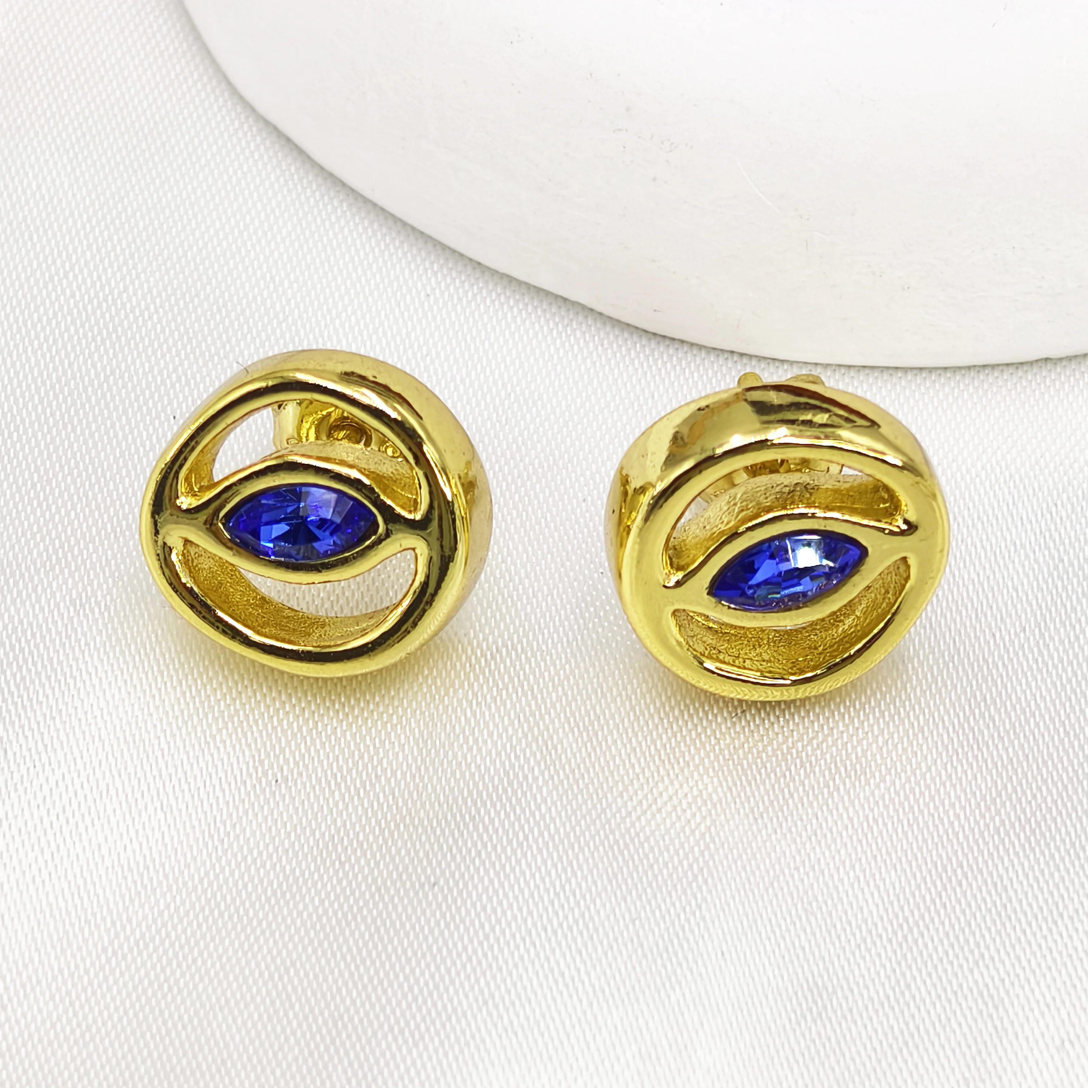 

2025 Popular Spanish jewelry gold plated hollow blue crystal ears Devil's Eyes Luxury fashion exquisite gift for girls