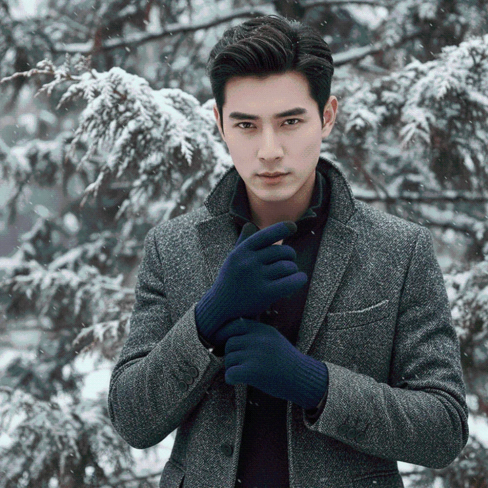 Leather Patch Touchscreen Gloves Knitted Wool Solid Color Winter Knit Mittens Thick Lining High Quality Woolen Warm Gloves