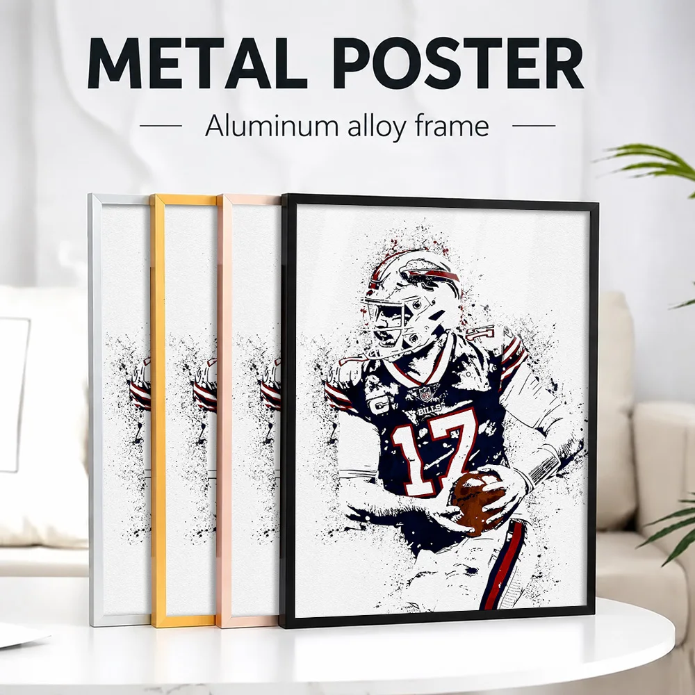 Josh Allen Football Framed Metal Poster Personalized Photo Dynamic Athletic Style Wall Art For Gym And Study Soccer Lover Gift