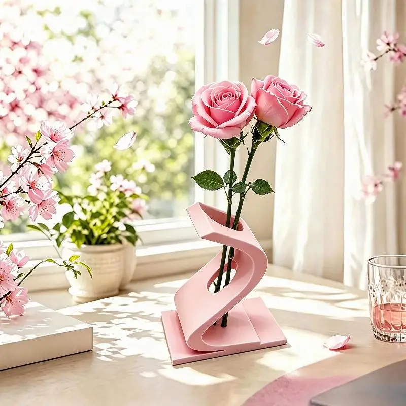 Modern Matte Spiral Flower Vase Unique Abstract Geometric Design For Tabletop Home Office Bedroom Decor