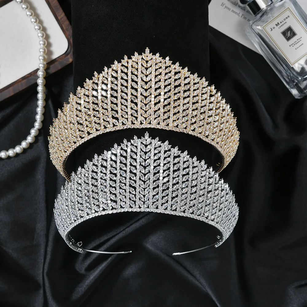Baroque Women Crowns For Queen Cubic Zirconia CZ Big Bridal Tiara Crown For Pageant Miss Universe Wedding Hair Jewelry Headdress