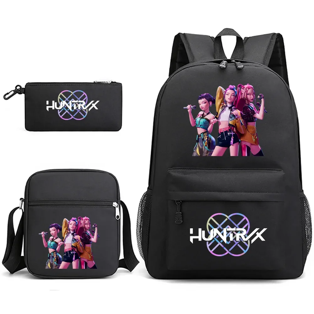 3pcs K-POP HUNTRX Backpack Set - Harajuku Style School Bags for Boys Girls, Cute Rucksack Shoulder Pencil Bag