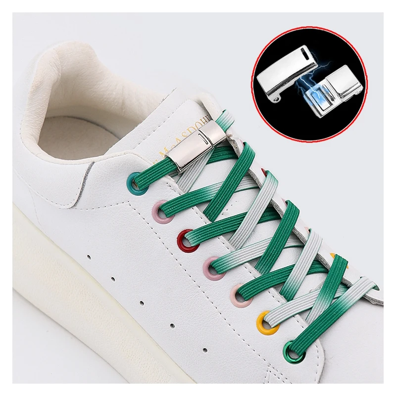 Gradient Flat Shoelaces Magnetic Metal Lock No Tie Shoe lace Elastic Easy To Put On And Take Off Shoe Accessories Lazy Laces