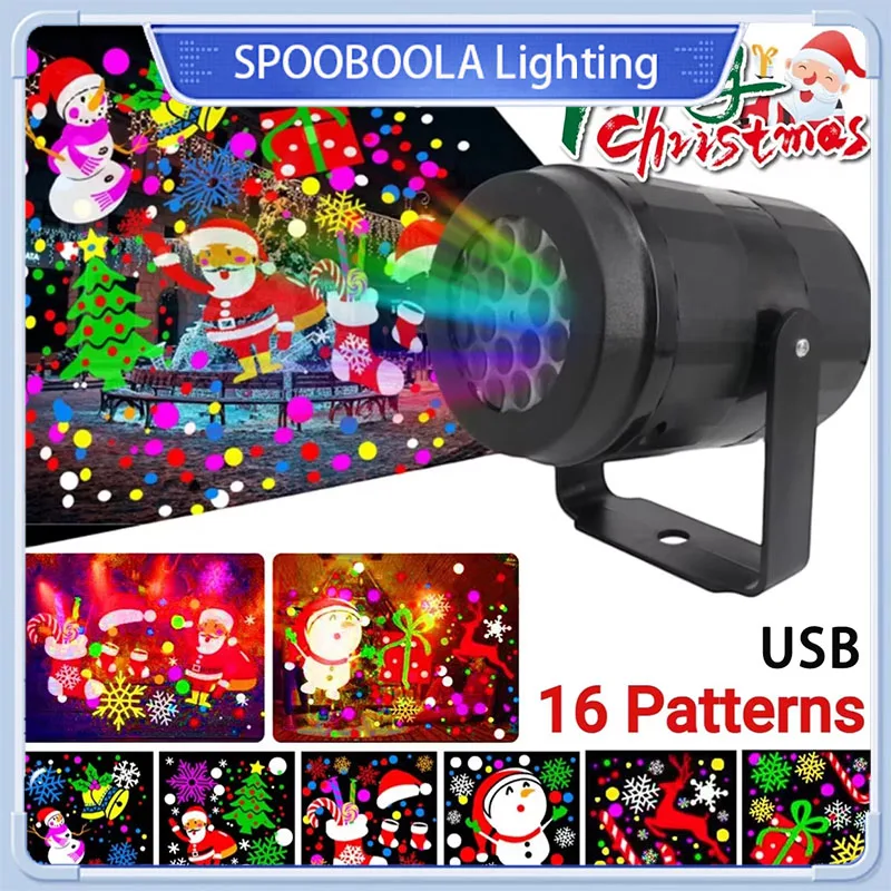 

LED Christmas Projector Lamp With 16 Patterns 360° Rotatable Party Home Indoor Outdoor Christmas Decoration Snowflake Spotlight