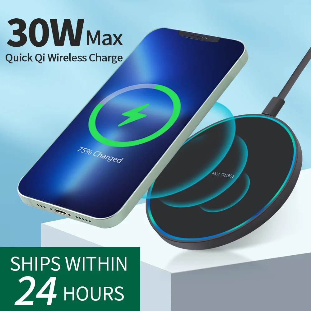 30W  Wireless Charger Pad For iPhone 13 12 11 XS XR X 8 Samsung S21 S20 Type C Induction Fast Charging Station Phone Chargers