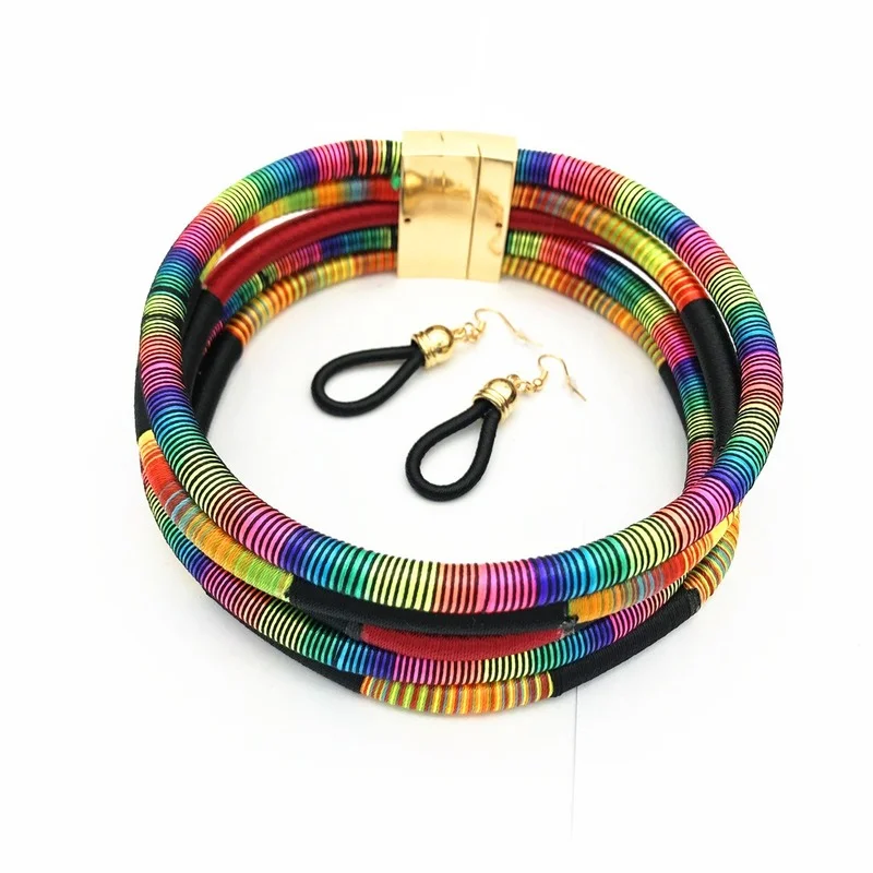 2022 Rope Necklace Earrings Set Rope Jewelry Colorful Choker Chain Necklace Drop Earring Accesories for Girls Gifts