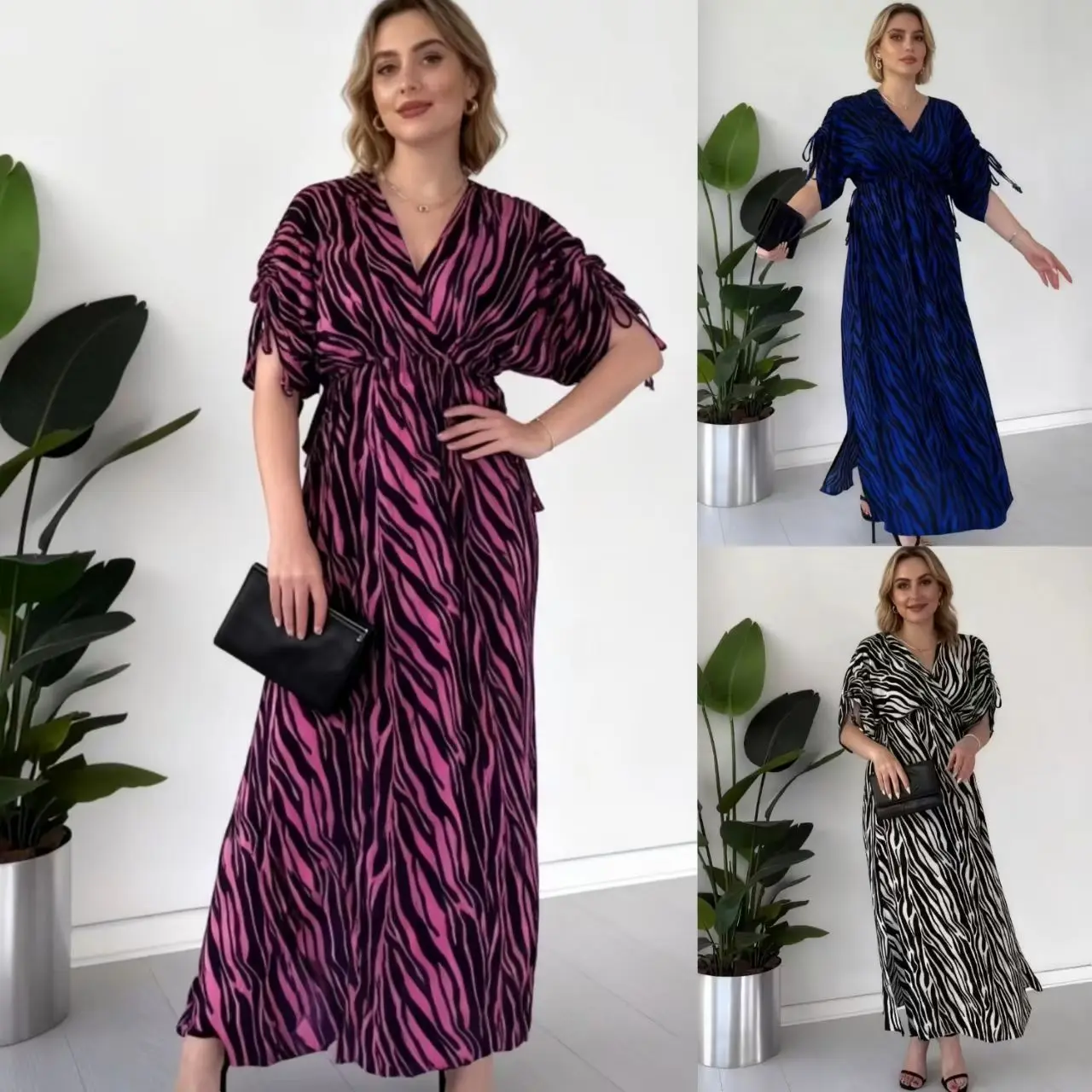 

Women V Neck Short Sleeve Midi Dress 2026 Summer Elegant Chic Satin Flowy Casual Day Dress Formal Evening Gown Maxi Dress