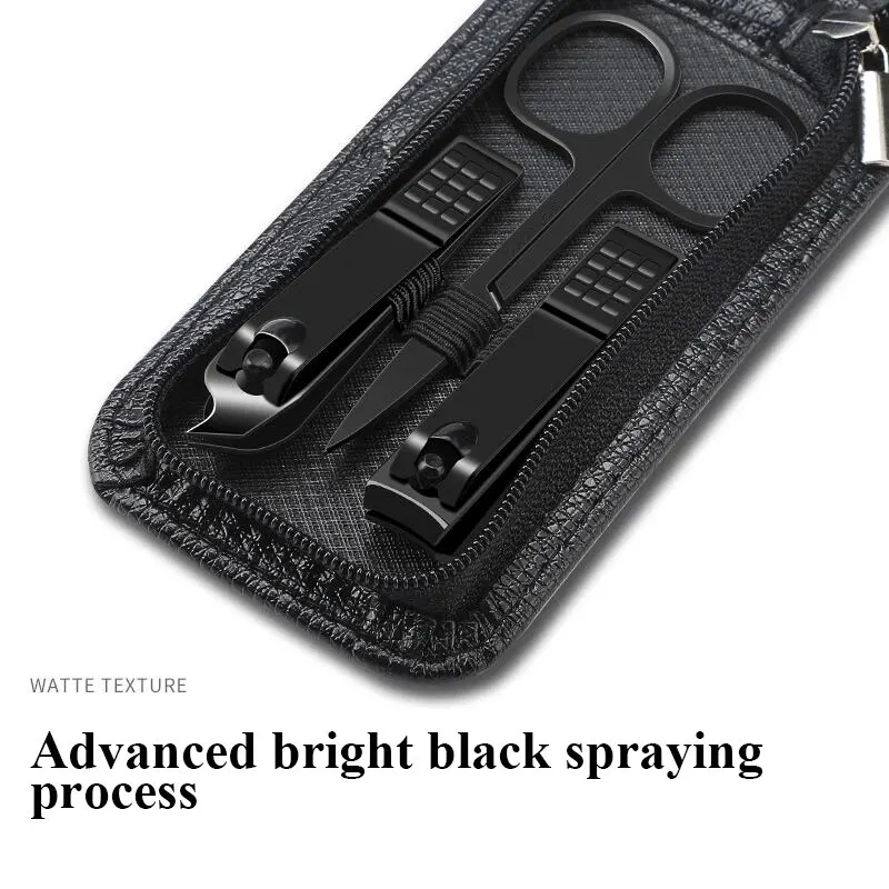 Nouveau manucure de luxe 6 pièces ensembles Kits de pédicure portables ensemble de coupe-ongles noir brillant outils de soins personnels ciseaux à sourcils