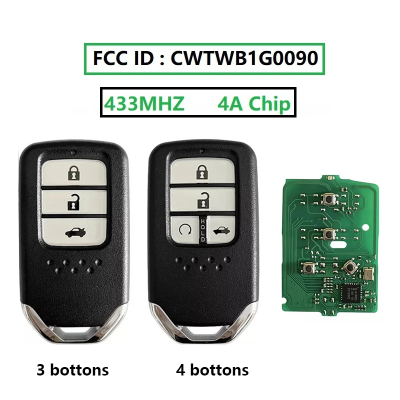 

433MHZ/4A Chip/FCCID:CWTWB1G0090/Car Key Remote for Honda/Venzel/Jazz/Envix/Crider/City/Sport/Accord/Inspire/Fit/HRV