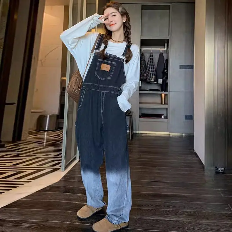 

Vintage adient Color Blo Denim Overalls Women's Autumn Winter plus Size Faionable Bal Pants High Waist Long Leggings