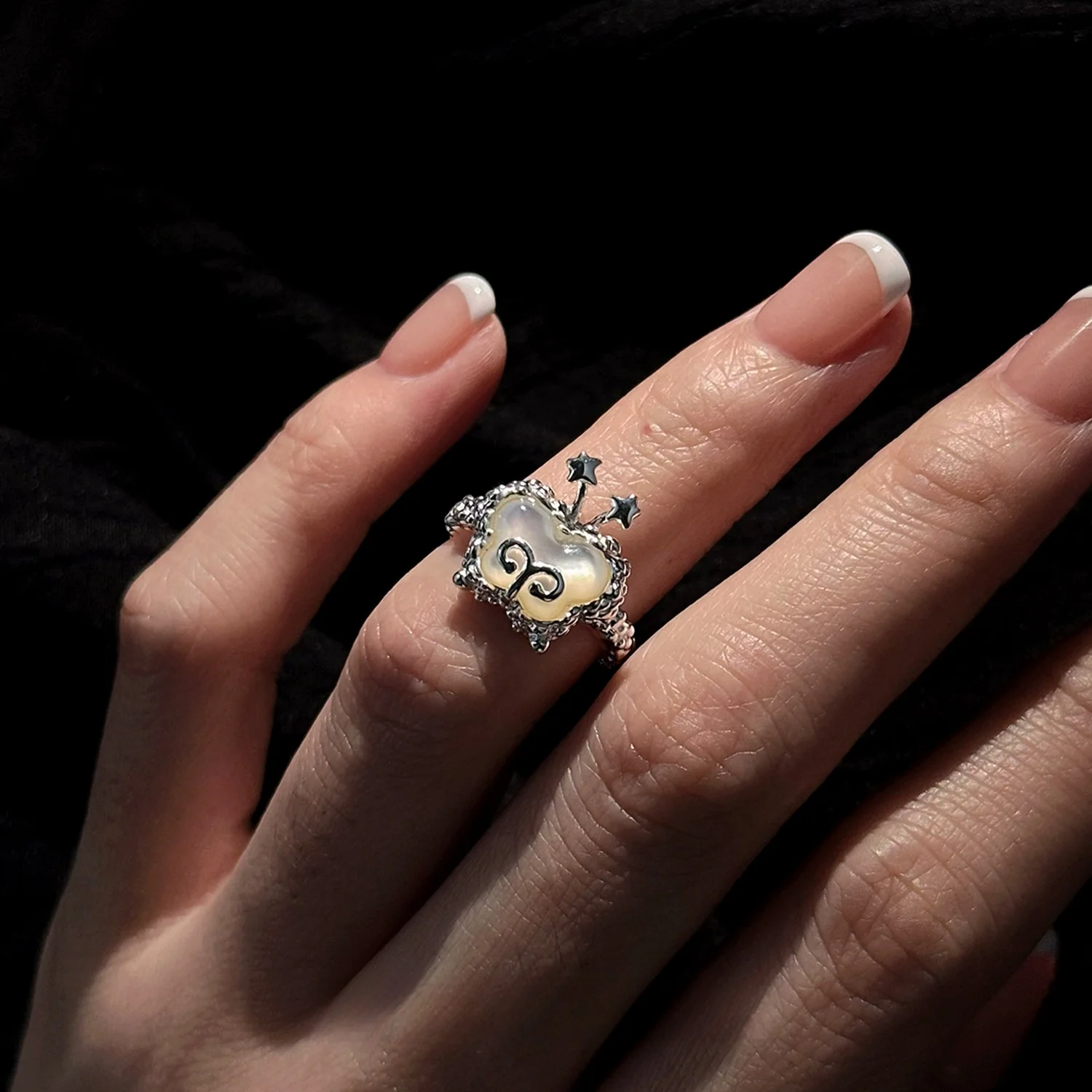 F.I.N.S Original S925 Sterling Silver Shell Cute Butterfly Open Ring For Women Small-Size Bubble Irregular Tail Finger Jewelry