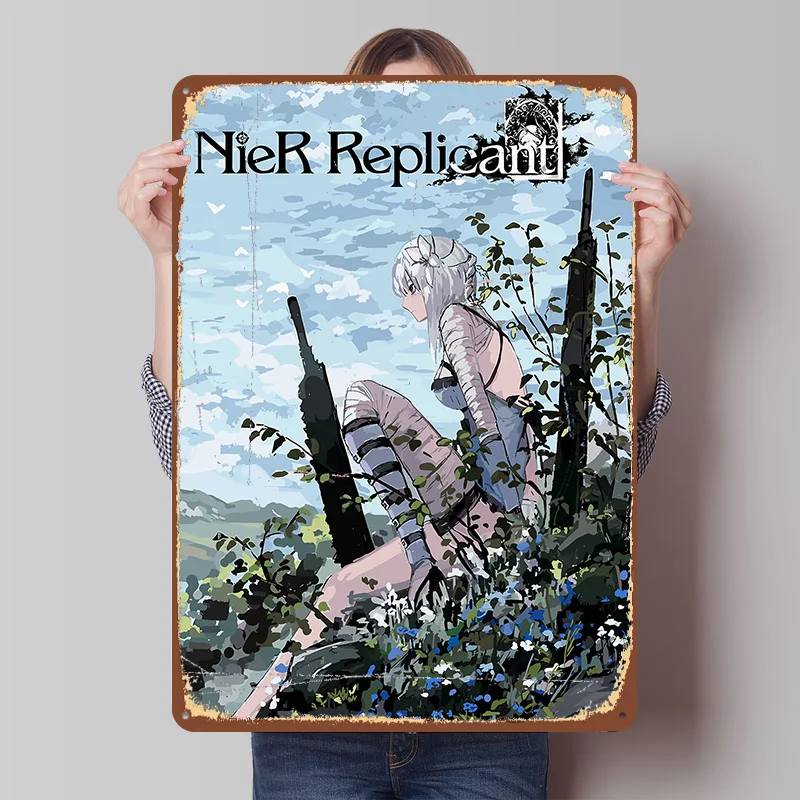 Nier Replicant Charakter-Kunstblechposter, personalisierte Wandkunst, Vintage-Metallschilder, Retro-Blechplakette für Raumaccessoires, Hausdekoration