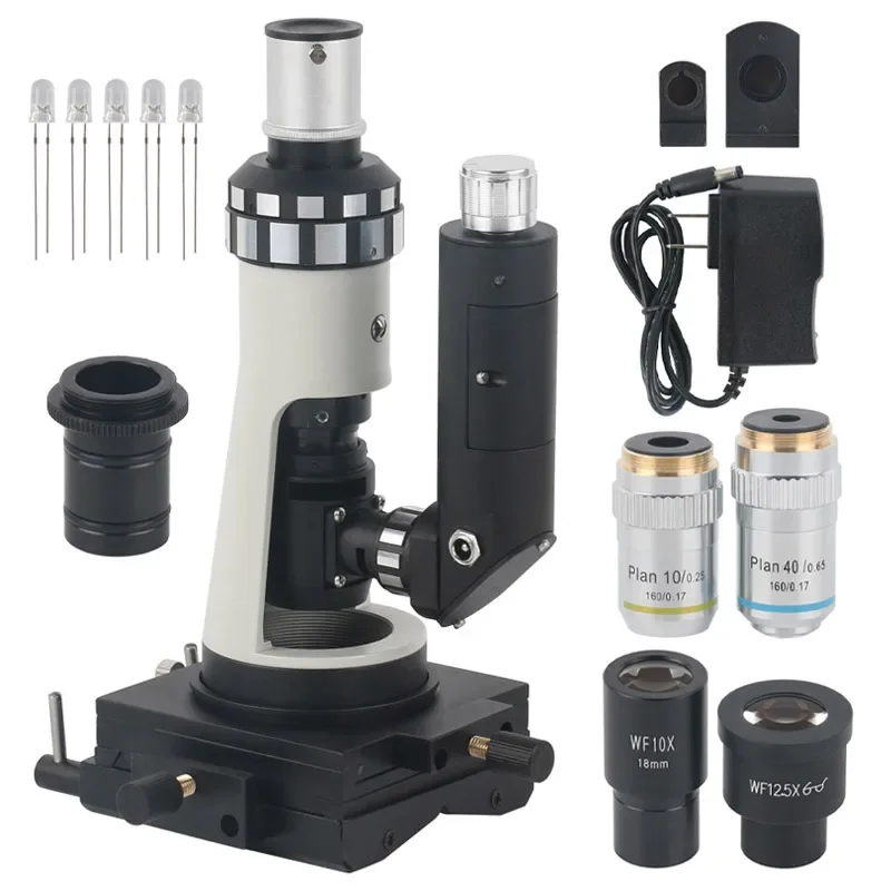 Metallographic Microscope Zoom 100X-400X Monocular Microscope Polarizer Lab Portable Biology Microscope+Magnetic Base Polarizer