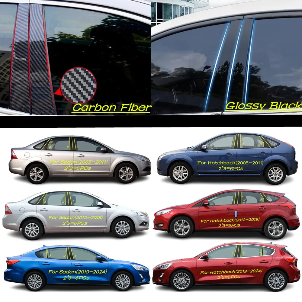 

Car PC Material Pillar Post Cover Door Trim Window Molding Sticker Plate Accessories For Ford Focus Sedan/Hatchback 2006-2024