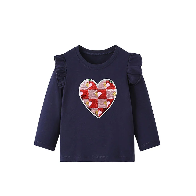 

Jumping Meters 2-7T Heart Beading Baby Girls T Shirts Autumn Fashion Kids Clothes Long Sleeve Toddler Costume Cute Tops