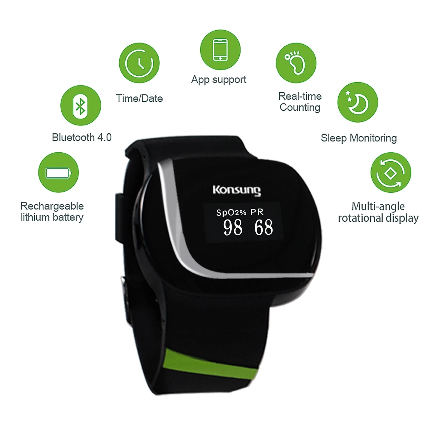 Portable Bluetooth Wrist Pulse Oximeter High Precision 24h Smart Oximetry Heart Rate Monitoring Watch Sleep Alarm App Control